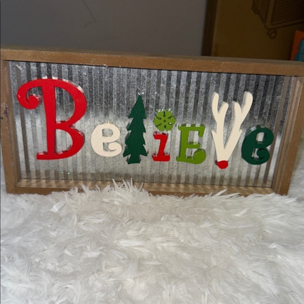 Holidays, wood and metal decorative belief sign